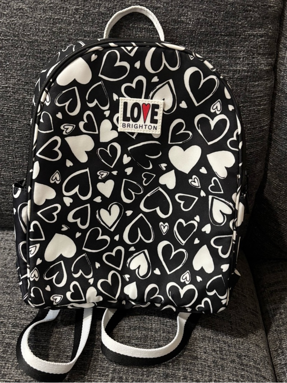 Brighton Black & White Heart Print Mini Backpack NWOT